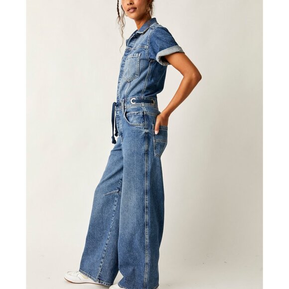 FREE PEOPLE We The Free Edison Wide-Leg Coverall / Cape Blue - Picture 5 of 10